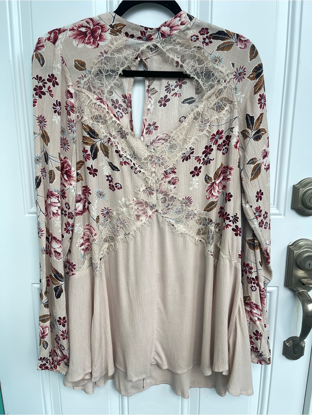 Gypsies & Moondust Boho Pink Floral Lace Large Tunic Top